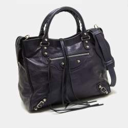 Pre Owned Balenciaga Metallic Blue Leather RH Town Tote