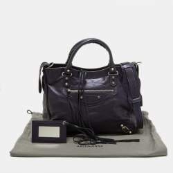 Pre Owned Balenciaga Metallic Blue Leather RH Town Tote