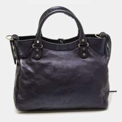 Pre Owned Balenciaga Metallic Blue Leather RH Town Tote