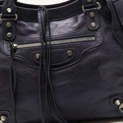 Pre Owned Balenciaga Metallic Blue Leather RH Town Tote