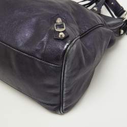 Pre Owned Balenciaga Metallic Blue Leather RH Town Tote