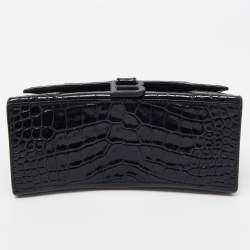 Pre Owned Balenciaga Black Croc Embossed Leather Small Hourglass Top Handle Bag