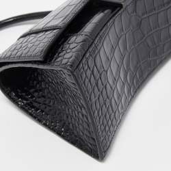 Pre Owned Balenciaga Black Croc Embossed Leather Small Hourglass Top Handle Bag