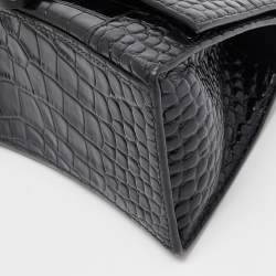 Pre Owned Balenciaga Black Croc Embossed Leather Small Hourglass Top Handle Bag