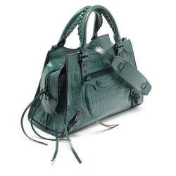 Pre Owned Balenciaga Green Croc Embossed Leather Classic City Bag