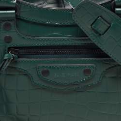 Pre Owned Balenciaga Green Croc Embossed Leather Classic City Bag