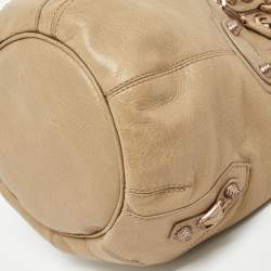 Balenciaga Khaki Beige Leather Mini RGH PomPon Bag