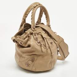 Balenciaga Khaki Beige Leather Mini RGH PomPon Bag