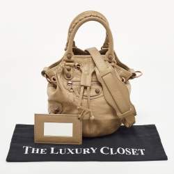 Balenciaga Khaki Beige Leather Mini RGH PomPon Bag