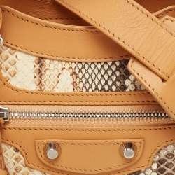 مملوكة مسبقًا Balenciaga Tan/Beige Leather and Python Mini Classic City Bag