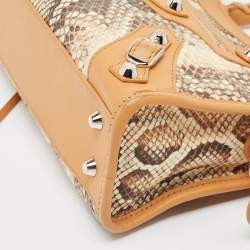 مملوكة مسبقًا Balenciaga Tan/Beige Leather and Python Mini Classic City Bag