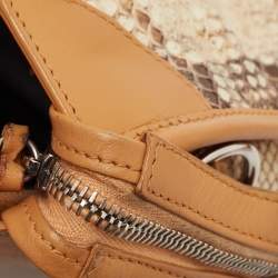 مملوكة مسبقًا Balenciaga Tan/Beige Leather and Python Mini Classic City Bag