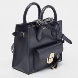 Pre Owned Balenciaga Navy Blue Leather Mini Padlock All Afternoon Tote
