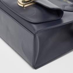 Pre Owned Balenciaga Navy Blue Leather Mini Padlock All Afternoon Tote