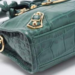 Pre Owned حقيبة يد توتس بالنسياغا سيتي جلد نقشة التمساح رصاصي حافة ميتاليك صغيرة 