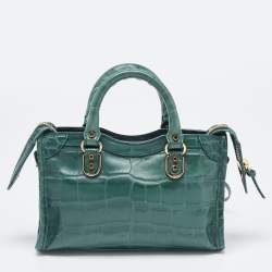 Pre Owned حقيبة يد توتس بالنسياغا سيتي جلد نقشة التمساح رصاصي حافة ميتاليك صغيرة 