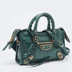 Pre Owned حقيبة يد توتس بالنسياغا سيتي جلد نقشة التمساح رصاصي حافة ميتاليك صغيرة 