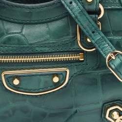 Pre Owned حقيبة يد توتس بالنسياغا سيتي جلد نقشة التمساح رصاصي حافة ميتاليك صغيرة 