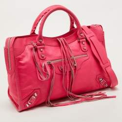 Balenciaga Pink Lizard Embossed Leather RH City Bag