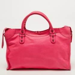 Balenciaga Pink Lizard Embossed Leather RH City Bag