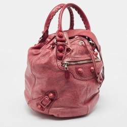 Balenciaga Red Leather Brogues Pompon Hobo