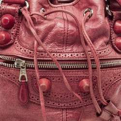 Balenciaga Red Leather Brogues Pompon Hobo