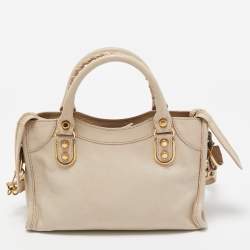 Pre Owned Balenciaga Beige Leather Mini Classic Metallic Edge City Bag