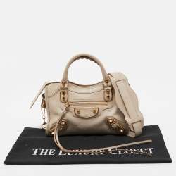 Pre Owned Balenciaga Beige Leather Mini Classic Metallic Edge City Bag