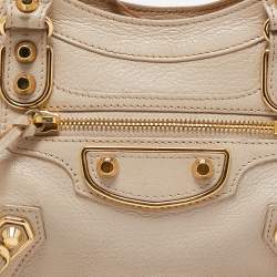 Pre Owned Balenciaga Beige Leather Mini Classic Metallic Edge City Bag