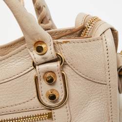 Pre Owned Balenciaga Beige Leather Mini Classic Metallic Edge City Bag