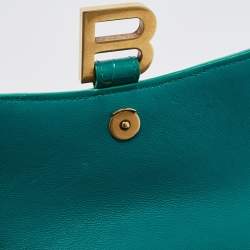 Pre Owned Balenciaga Green Croc Embossed Leather XS Hourglass Top Handle Bag