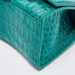 Pre Owned Balenciaga Green Croc Embossed Leather XS Hourglass Top Handle Bag