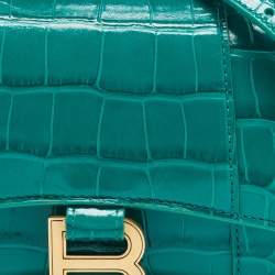 Pre Owned Balenciaga Green Croc Embossed Leather XS Hourglass Top Handle Bag