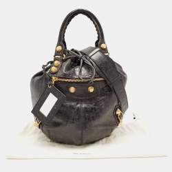 Pre Owned Balenciaga Black Leather GGH PomPon Bag