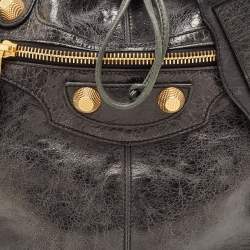 Pre Owned Balenciaga Black Leather GGH PomPon Bag