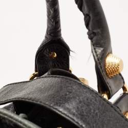 Pre Owned Balenciaga Black Leather GGH PomPon Bag