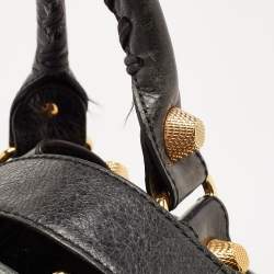 Pre Owned Balenciaga Black Leather GGH PomPon Bag