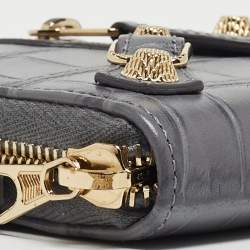 Pre Owned Balenciaga Grey Croc Embossed Leather Classic City Wallet