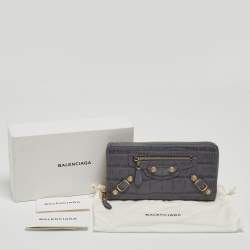 Pre Owned Balenciaga Grey Croc Embossed Leather Classic City Wallet