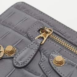 Pre Owned Balenciaga Grey Croc Embossed Leather Classic City Wallet
