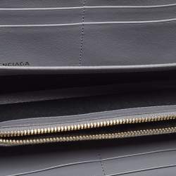 Pre Owned Balenciaga Grey Croc Embossed Leather Classic City Wallet