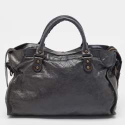 Pre Owned Balenciaga Black Lambskin Leather Giant 12 Gold Motorcycle City Bag