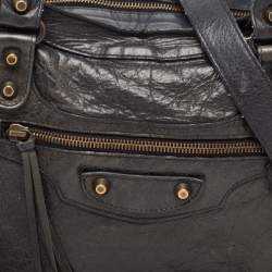 Pre Owned Balenciaga Black Lambskin Leather Giant 12 Gold Motorcycle City Bag