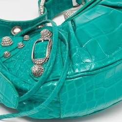 Pre Owned Balenciaga Green Croc Embossed Leather XS Le Cagole Shoulder Bag