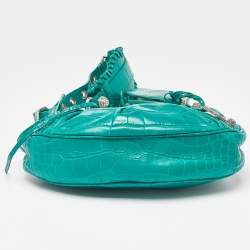 Pre Owned Balenciaga Green Croc Embossed Leather XS Le Cagole Shoulder Bag