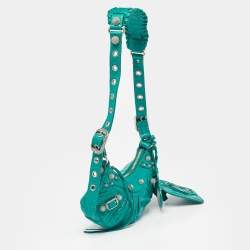 Pre Owned Balenciaga Green Croc Embossed Leather XS Le Cagole Shoulder Bag
