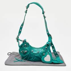 Pre Owned Balenciaga Green Croc Embossed Leather XS Le Cagole Shoulder Bag