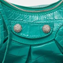Pre Owned Balenciaga Green Croc Embossed Leather XS Le Cagole Shoulder Bag