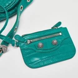 Pre Owned Balenciaga Green Croc Embossed Leather XS Le Cagole Shoulder Bag