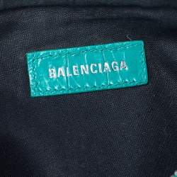 Pre Owned Balenciaga Green Croc Embossed Leather XS Le Cagole Shoulder Bag